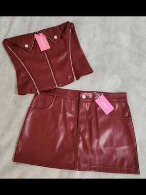 NWT! Edikted - Faux Leather Mini Skirt And Crop Top Set
